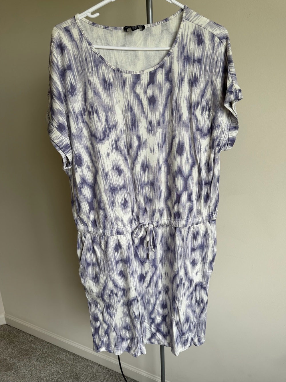 Lightweight Tie-Waist Printed Dress - White & Lavender